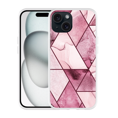 Cazy Hoesje geschikt voor iPhone 15 Roze Marmer Mix