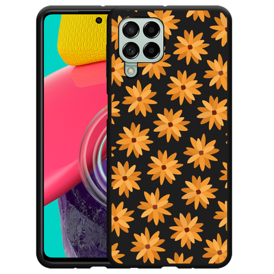 Cazy Hoesje Zwart geschikt voor Samsung Galaxy M53 - Oranje Bloemen
