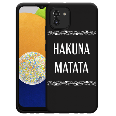 Cazy Hoesje Zwart geschikt voor Samsung Galaxy A03 - Hakuna Matata white