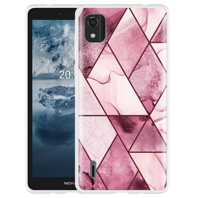 Cazy Hoesje geschikt voor Nokia C2 2nd Edition - Roze Marmer Mix