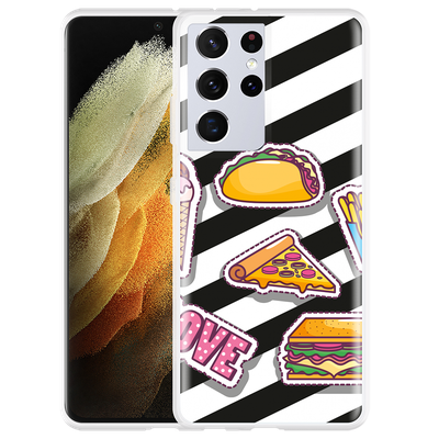 Cazy Hoesje geschikt voor Samsung Galaxy S21 Ultra - Love Fast Food