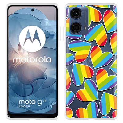 Cazy Hoesje geschikt voor Motorola Moto G04/G04s/G24/G24 Power Regenboog Hartjes