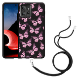 Hoesje met koord Zwart geschikt voor Motorola ThinkPhone Roze Vlinders