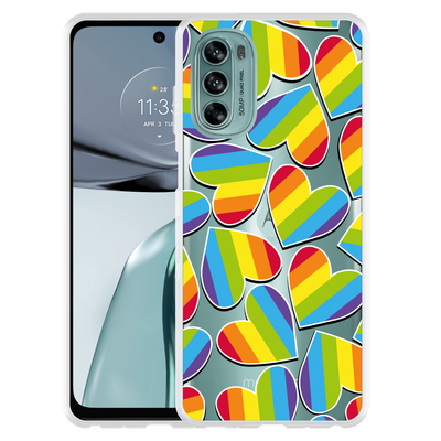 Cazy Hoesje geschikt voor Motorola Moto G62 5G - Regenboog Hartjes