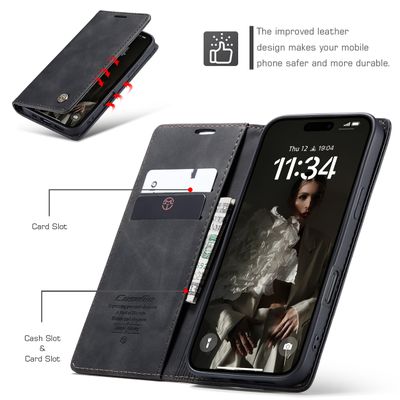 Caseme Hoesje geschikt voor iPhone 16 Plus - Retro Wallet Case - Zwart