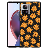 Hoesje Zwart geschikt voor Motorola Edge 30 Ultra - Oranje Bloemen