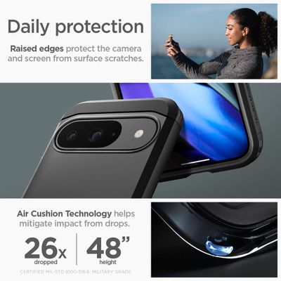 Spigen Hoesje geschikt voor Google Pixel 9 / 9 Pro - Tough Armor - Zwart