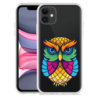Cazy Hoesje geschikt voor iPhone 11 - Colorful Owl Artwork
