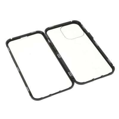 Cazy Magnetisch Hoesje geschikt voor iPhone 13 Pro - Metalen Frame met Gehard Glas en Ingebouwde Screenprotector - Zwart
