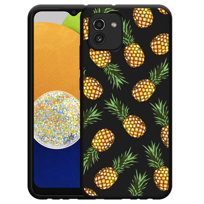 Cazy Hoesje Zwart geschikt voor Samsung Galaxy A03 - Ananas
