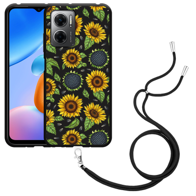 Cazy Hoesje met koord Zwart geschikt voor Xiaomi Redmi 10 5G Sunflowers