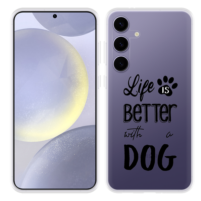 Cazy Hoesje geschikt voor Samsung Galaxy S24+ Life Is Better With a Dog Zwart