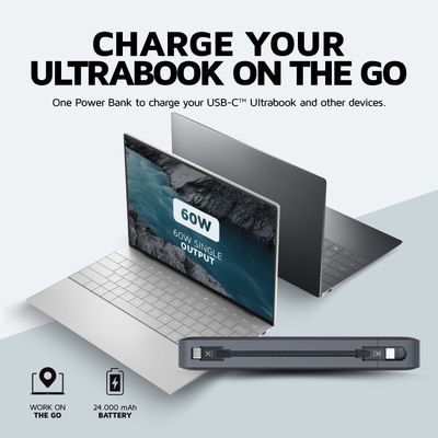 Xtorm Titan Laptop Powerbank 24.000 mAh - 60W Extreme laadsnelheid - 3x USB-C poort - Gerecyclede Materialen - Airport Proof - Grijs