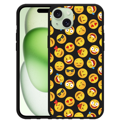 Cazy Hoesje Zwart geschikt voor iPhone 15 Plus Emoji