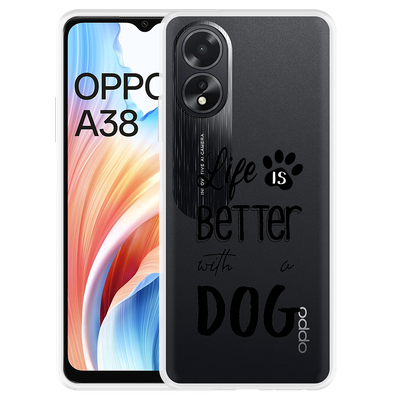Cazy Hoesje geschikt voor Oppo A38 Life Is Better With a Dog Zwart