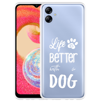 Cazy Hoesje geschikt voor Samsung Galaxy A04e Life Is Better With a Dog Wit
