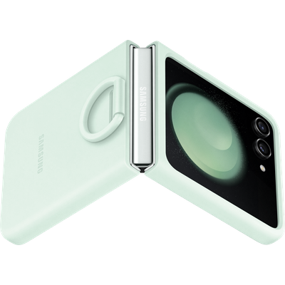 Hoesje geschikt voor Samsung Galaxy Z Flip5 - Samsung Silicone Cover met Ring - Mint
