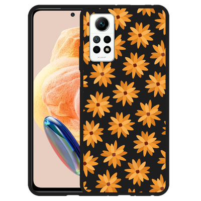 Cazy Hoesje Zwart geschikt voor Xiaomi Redmi Note 12 Pro 4G Oranje Bloemen