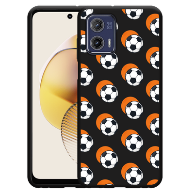 Cazy Hoesje Zwart geschikt voor Motorola Moto G73 Soccer Ball Orange