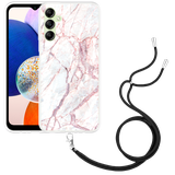 Hoesje met koord geschikt voor Samsung Galaxy A14 4G/5G White Pink Marble