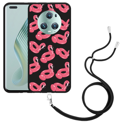 Cazy Hoesje met koord Zwart geschikt voor Honor Magic5 Pro Inflatable Flamingos