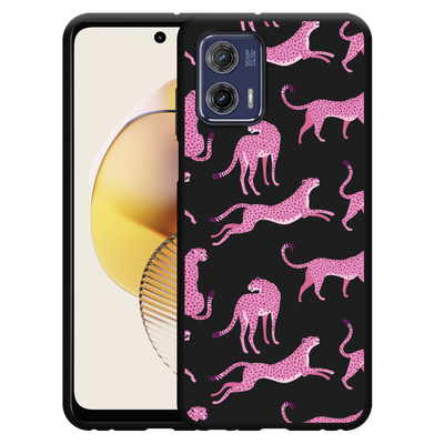 Cazy Hoesje Zwart geschikt voor Motorola Moto G73 Roze Cheeta's