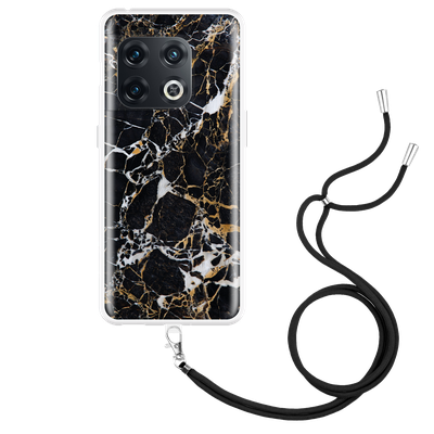 Cazy Hoesje met Koord geschikt voor OnePlus 10 Pro - Zwart Goud Marmer