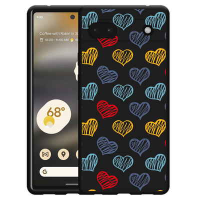 Cazy Hoesje Zwart geschikt voor Google Pixel 6a - Doodle hearts
