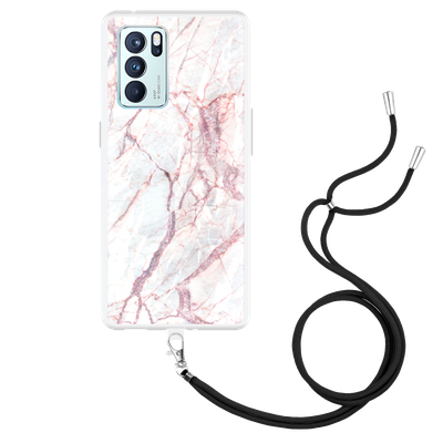 Cazy Hoesje met Koord geschikt voor Oppo Reno6 Pro 5G - White Pink Marble