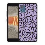 Hoesje Zwart geschikt voor Nokia C02 Abstracte Paarse Bloemen