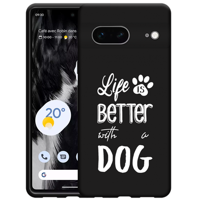 Cazy Hoesje Zwart geschikt voor Google Pixel 7 - Life Is Better With a Dog Wit