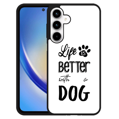 Cazy Hardcase Hoesje geschikt voor Samsung Galaxy A35 Life Is Better With a Dog Zwart