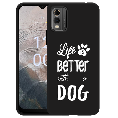 Cazy Hoesje Zwart geschikt voor Nokia C32 Life Is Better With a Dog Wit