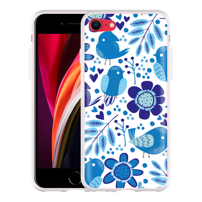 Cazy Hoesje geschikt voor iPhone SE 2020 - Blue Bird and Flower