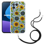Hoesje met koord Zwart geschikt voor Fairphone 5 Sunflowers