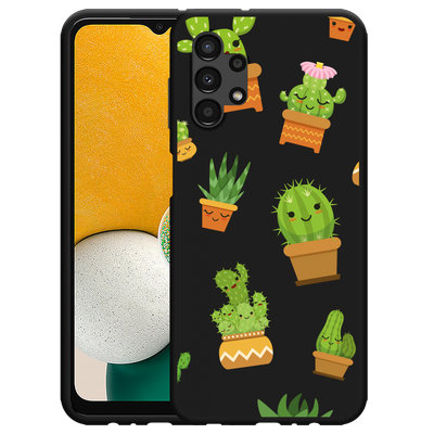 Cazy Hoesje Zwart geschikt voor Samsung Galaxy A13 4G - Happy Cactus