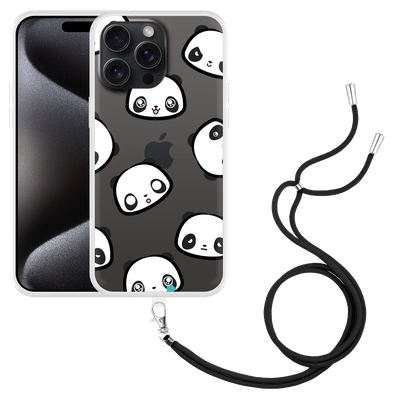 Cazy Hoesje met koord geschikt voor iPhone 15 Pro Max Panda Emotions