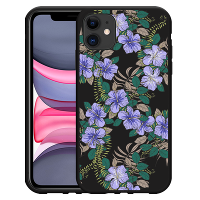 Cazy Hoesje Zwart geschikt voor iPhone 11 Purple Flowers