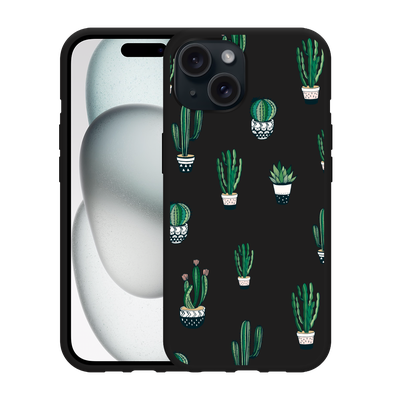 Cazy Hoesje Zwart geschikt voor iphone 15 Green Cactus