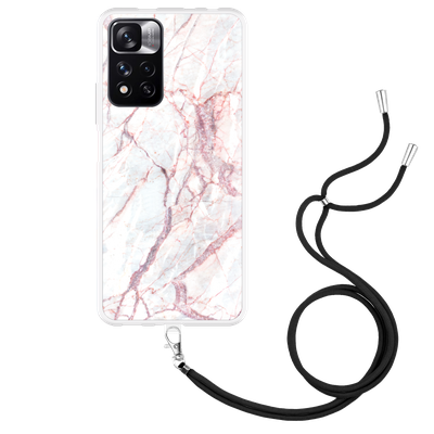 Cazy Hoesje met Koord geschikt voor Xiaomi Redmi Note 11 Pro+ - White Pink Marble