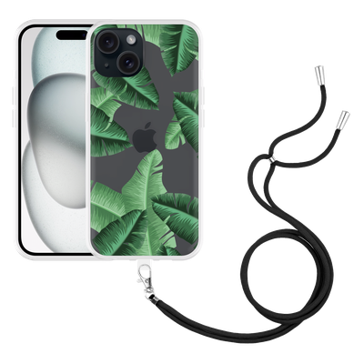 Cazy Hoesje met koord geschikt voor iPhone 15 Palm Leaves