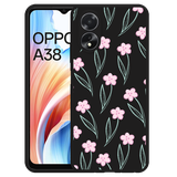 Hoesje Zwart geschikt voor Oppo A38 Roze Bloemetjes