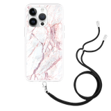 Hoesje met Koord geschikt voor iPhone 14 Pro - White Pink Marble