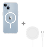 Soft TPU Hoesje met Magnetische Ring geschikt voor iPhone 14 - Transparant + 2 in 1 Magnetische Draadloze Charger Pad 15W - Wit