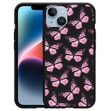 Hoesje Zwart geschikt voor iPhone 14 - Roze Vlinders
