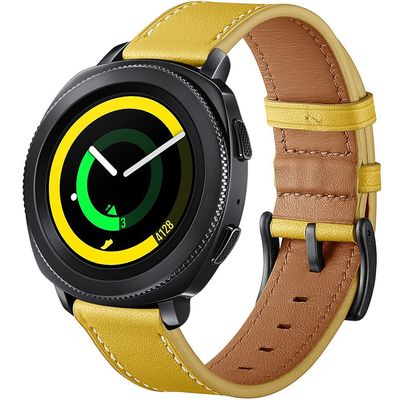 Cazy Bandje geschikt voor Samsung Galaxy Watch 6 / 5 / 4 - Lederen Watchband - Geel