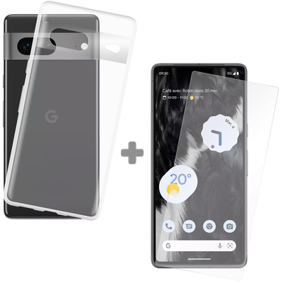 Cazy Soft TPU Hoesje + Tempered Glass Protector geschikt voor Google Pixel 7 - Transparant