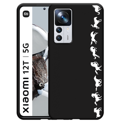 Cazy Hoesje Zwart geschikt voor Xiaomi 12T/12T Pro - Horses in Motion wit