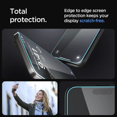 Screen Protector geschikt voor iPhone 15 Pro Spigen Glass Montage Frame EZ FIT 2 Pack