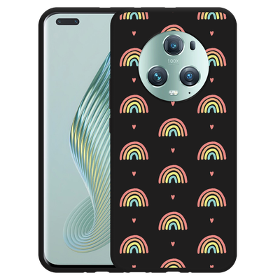 Cazy Hoesje Zwart geschikt voor Honor Magic5 Pro Regenboog Patroon